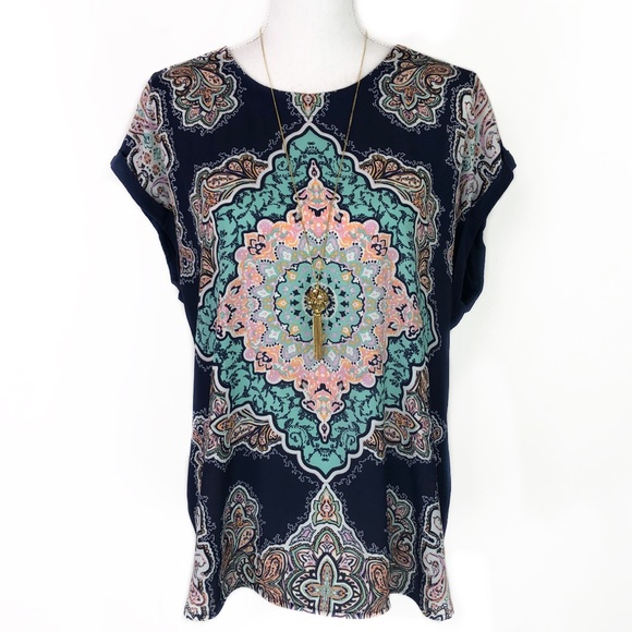 Daniel Rainn Tops - Dr2 Daniel Rainn Navy Patterned Top